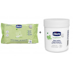 CHICCO Chusteczki nawilżane 72 szt. + krem łagodzący 200 ml