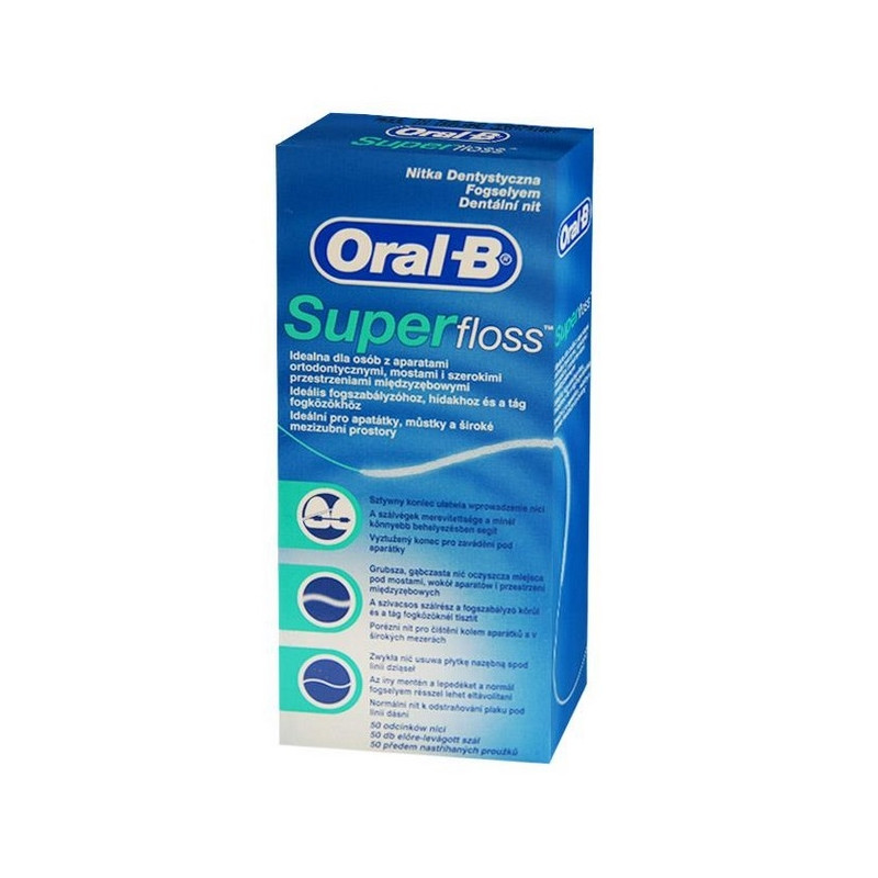 Nić dentystyczna ORAL-B Super Floss do czyszczenia aparatów ortodontycznych, mostów 50x60cm