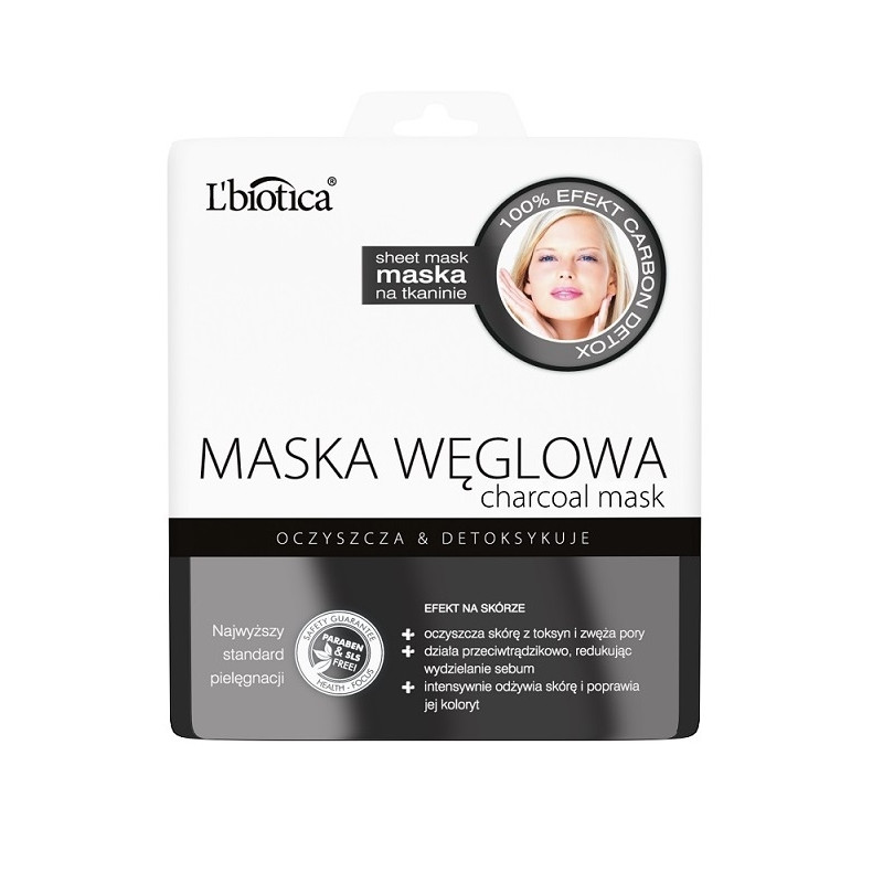 L'biotica Maska Węglowa na tkaninie oczyszcza i detoksykuje 23ml
