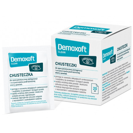 Demoxoft Clean Chusteczki do specjalistycznej pielęgnacji i oczyszczania podrażnionej skóry powiek x 20 szt.