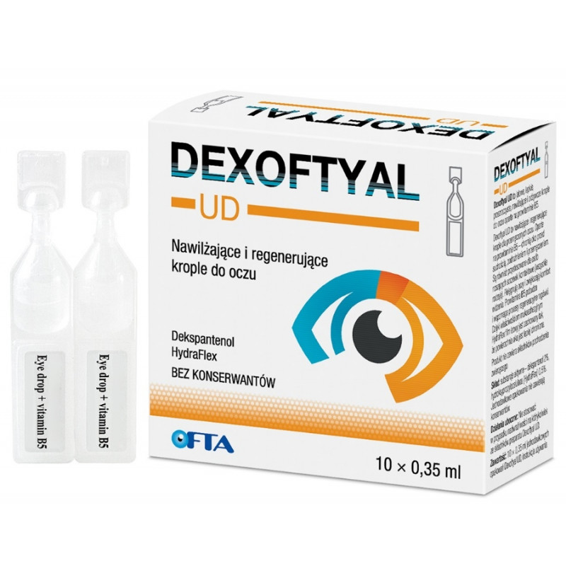 Dexoftyal UD  Nawilżające i regenerujące krople do oczu, minimsy 10 x 0,35 ml