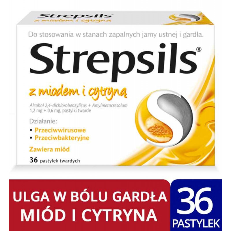 Strepsils, pastylki miodowo - cytrynowe, 36 szt