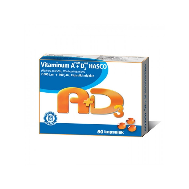 Vitaminum A2000+D3400 Hasco kaps.miękkie 50 kapsułek 31.05.2019 r.