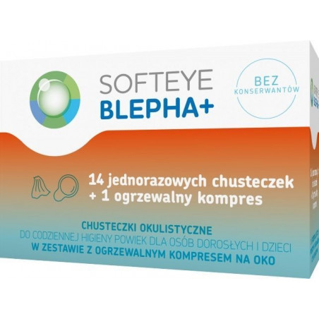 Softeye Blepha Plus chusteczki okulistyczne 14 sztuk + ogrzewalny kompres
