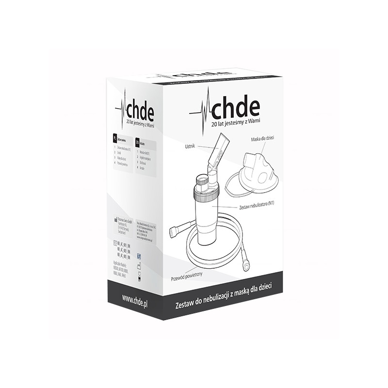 Zestaw do nebulizacji CHDE dla dzieci 4 części (zestaw nebulizatora (N1), ustnik, maskę dla dzieci, przewód powietrza)