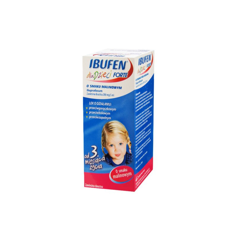 Ibufen dla Dzieci Forte o smaku malinowym 200mg/5ml od 3 miesiąca 40ml