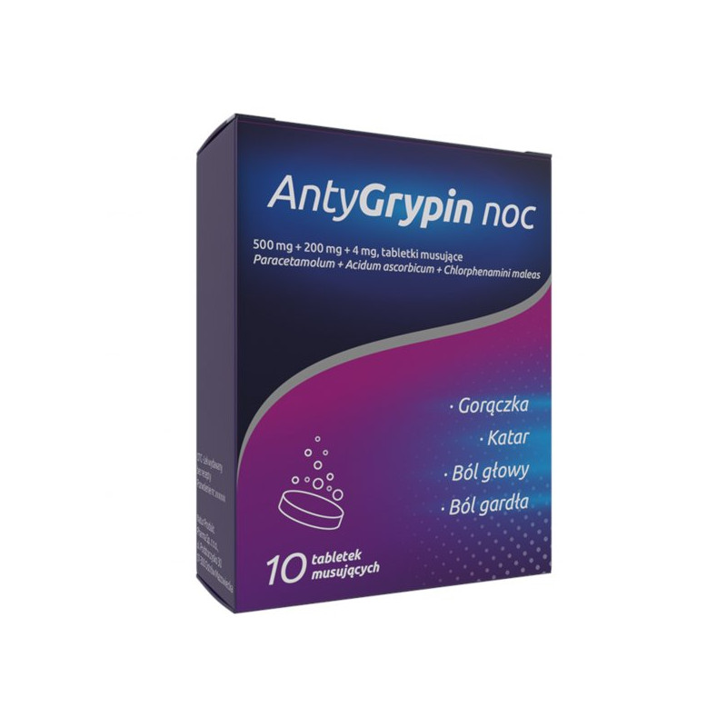 Antygrypin Noc 500mg + 200mg + 4mg 10 tabletek