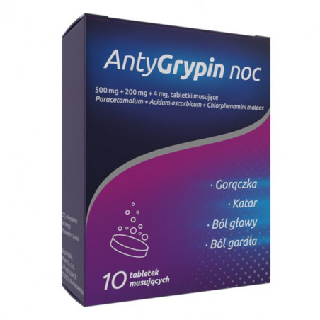 Antygrypin Noc 500mg + 200mg + 4mg 10 tabletek