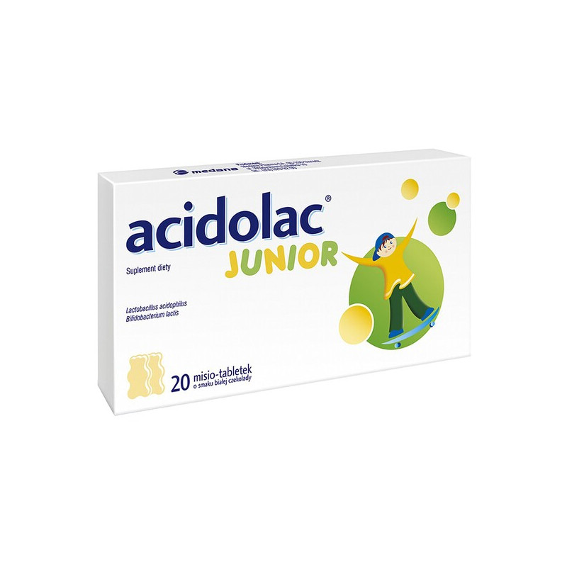 Acidolac Junior Biała Czekolada 20 misio-tabletek