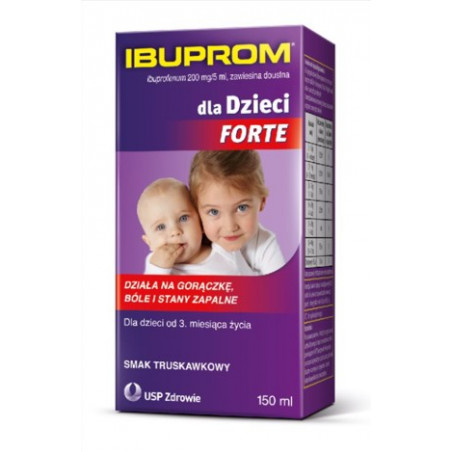 Ibuprom Dla Dzieci Forte 200mg/5ml Zawiesina doustna od 3 miesiąca życia Smak truskawkowy 150ml