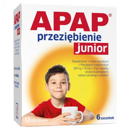 Apap Junior Przeziębienie 300mg + 20mg + 5mg 6 saszetek