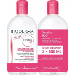 Bioderma Sensibio H2O Płyn micelarny do oczyszczania skóry i demakijaż dla skóry wrażliwej 2x500ml