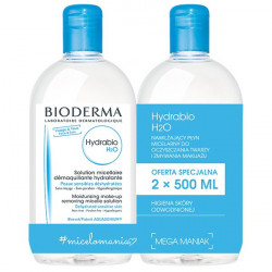 Bioderma Hydrabio H2O Nawilżający płyn do demakijażu do oczyszczania i demakijażu dla skóry odwodnionej 2x500ml