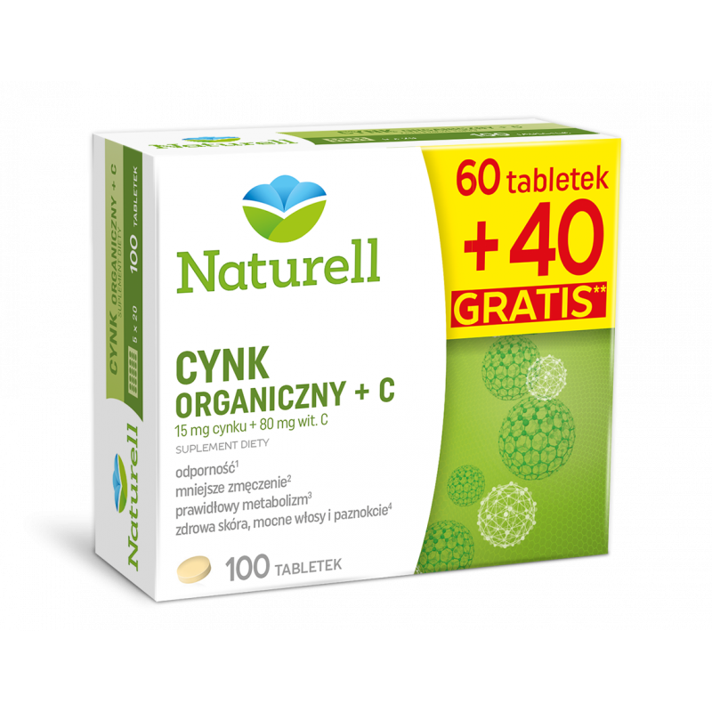 Naturell Cynk Organiczny + C 100 tabletek