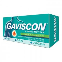 Gaviscon o smaku mięty Tab 250mg + 133,5mg + 80mg 48 tabletek do rozgryzania i żucia