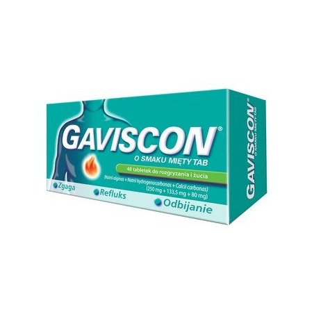 Gaviscon o smaku mięty Tab 250mg + 133,5mg + 80mg 48 tabletek do rozgryzania i żucia