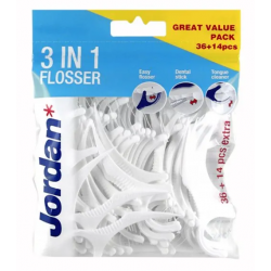 Jordan Flosser 3w1 Nić dentystyczna wykałaczka czyścik do języka 36 + 14 sztuk