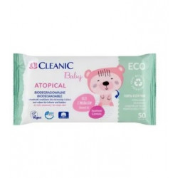 Cleanic Baby Eco Atopical chusteczki nawilżane dla niemowląt i dzieci 50 sztuk, Data ważności: 31.08.2022 r.