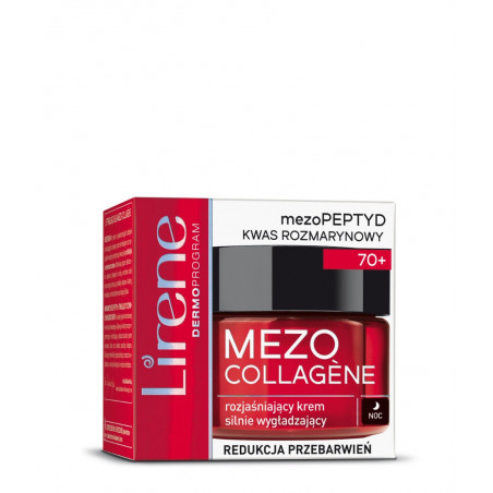 Lirene Mezo Collagene Rozjaśniający krem silnie wygładzający na noc 70+ redukcja przebarwień 50ml