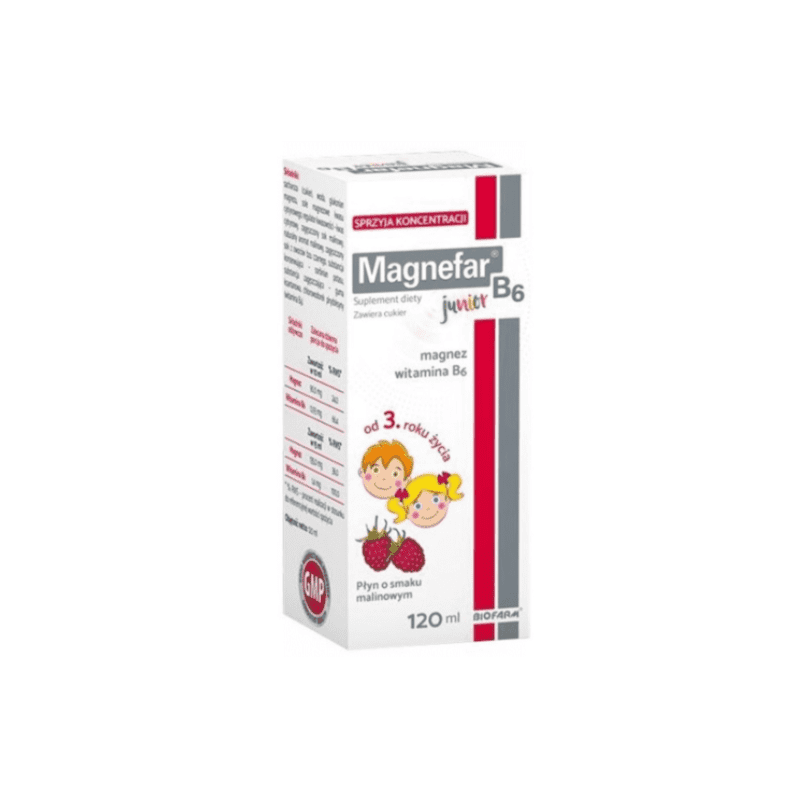 Magnefar B6 Junior Płyn smak malinowy 120ml 30.04.2020 r.