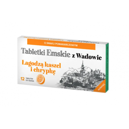 Tabletki Emskie z Wadowic o smaku pomarańczowym 12 tabletek do ssania