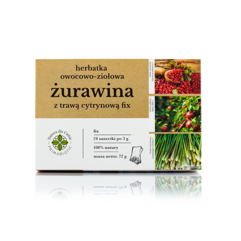 Herbatka owocowo-ziołowa żurawina z trawą cytrynową fix PrimaBiotic 24 saszetki