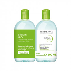 Bioderma Sebium H2O Purifying Płyn micelarny do codziennego oczyszczania i demakijażu dla skóry mieszanej i tłustej 2x500ml