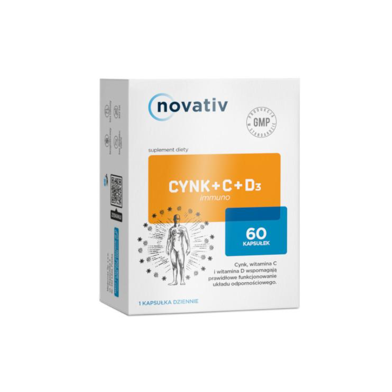 Novativ Cynk+C+D3 immuno 60 kapsułek