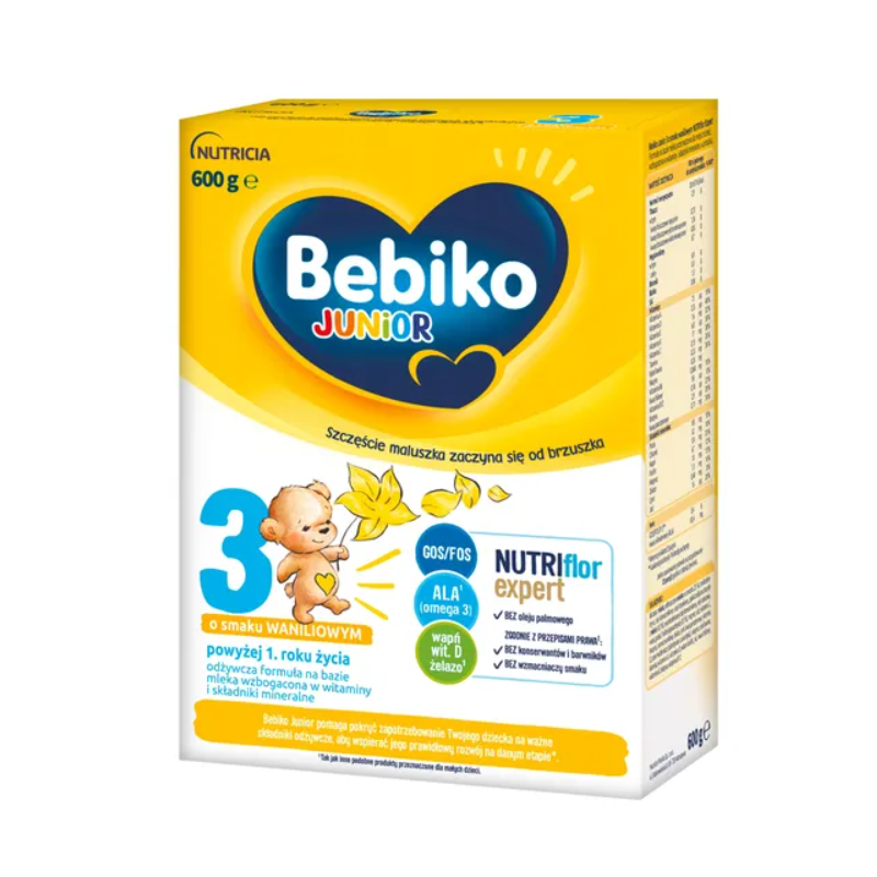 Bebiko Junior 3 NUTRIflor Expert odżywcza formuła na bazie mleka o smaku waniliowym 600g