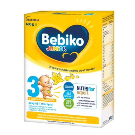 Bebiko Junior 3 NUTRIflor Expert odżywcza formuła na bazie mleka o smaku waniliowym 600g