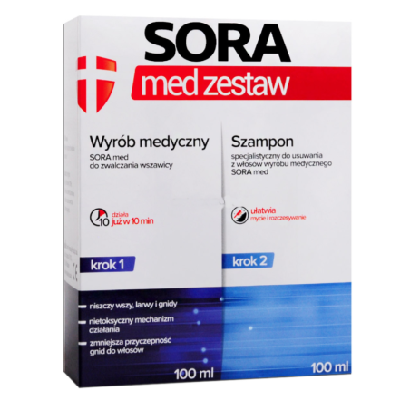 SORA med zestaw przeciw wszawicy - Wyrób medyczny do zwalczania wszawicy 100ml + Szampon specjalistyczny 100ml