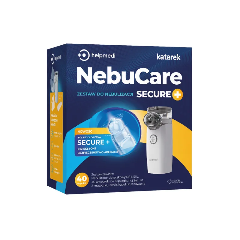 NebuCare Secure+ zestaw do nebulizacji nebulizator 1 szt. + sól fizjologiczna 40 ampułek
