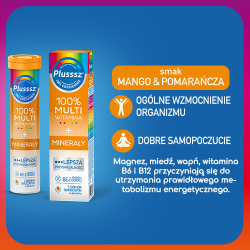 Plusssz 100% Multiwitamina + Minerały 20 tabletek musujących smak mango & pomarańcza