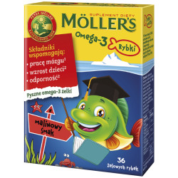 Moller's Omega-3 Rybki malinowe 36 sztuk