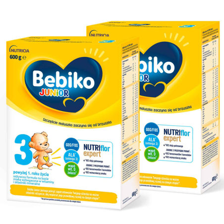 Bebiko Junior 3 NUTRIflor Expert odżywcza formuła na bazie mleka dla dzieci powyżej 1. roku życia ZESTAW 2x600g