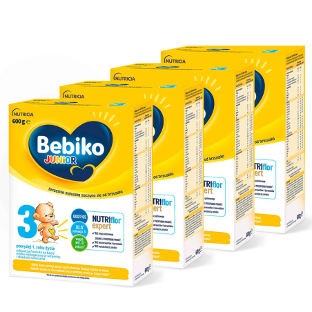 Bebiko Junior 3 NUTRIflor Expert odżywcza formuła na bazie mleka dla dzieci powyżej 1. roku życia ZESTAW 4x600g