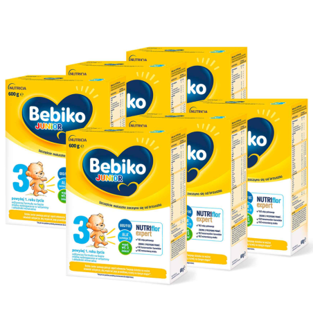 Bebiko Junior 3 NUTRIflor Expert odżywcza formuła na bazie mleka dla dzieci powyżej 1. roku życia ZESTAW 6x600g