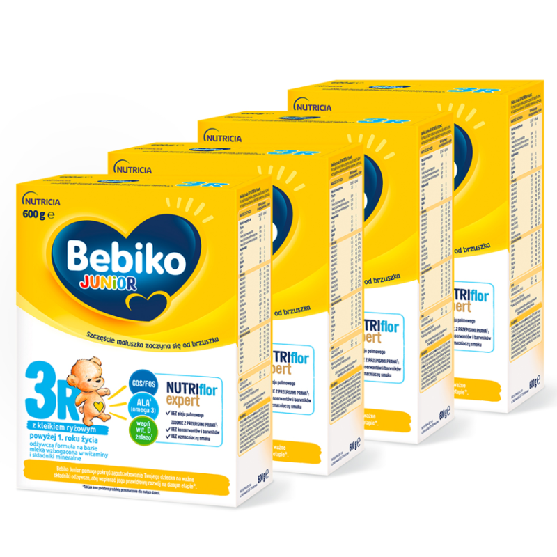 Bebiko Junior 3R NUTRIflor Expert Mleko modyfikowane dla dzieci powyżej 1. roku życia ZESTAW 4x600g