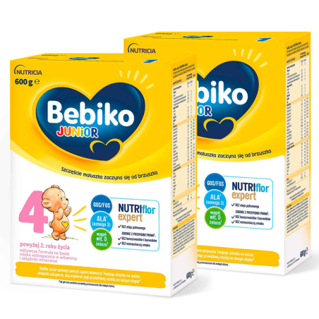 Bebiko Junior 4 NUTRIflor Expert odżywcza formuła na bazie mleka dla dzieci powyżej 2. roku życia ZESTAW 2x600g