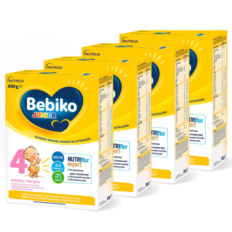Bebiko Junior 4 NUTRIflor Expert Mleko modyfikowane dla dzieci powyżej 2. roku życia ZESTAW 4x600g