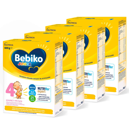 Bebiko Junior 4 NUTRIflor Expert odżywcza formuła na bazie mleka dla dzieci powyżej 2. roku życia ZESTAW 4x600g