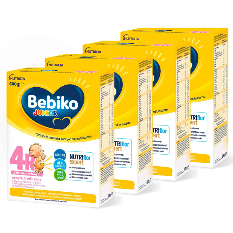 Bebiko Junior 4R NUTRIflor Expert odżywcza formuła na bazie mleka dla dzieci powyżej 2. roku życia ZESTAW 4x600g