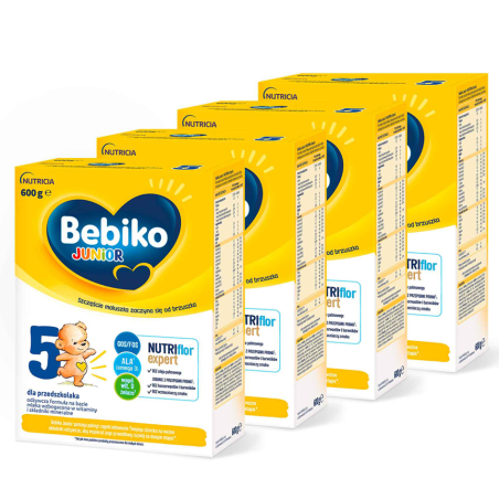 Bebiko Junior 5 NUTRIflor Expert odżywcza formuła na bazie mleka dla przedszkolaka ZESTAW 4x600g