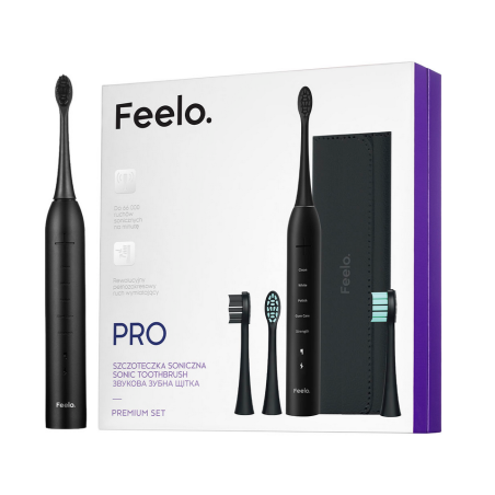 Feelo PRO Black Premium Set szczoteczka soniczna z etui i 4 końcówkami