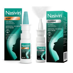 Nasivin Kids 0,025% aerozol do nosa 10ml + Nasivin Classic 0,05% aerozol do nosa 10ml