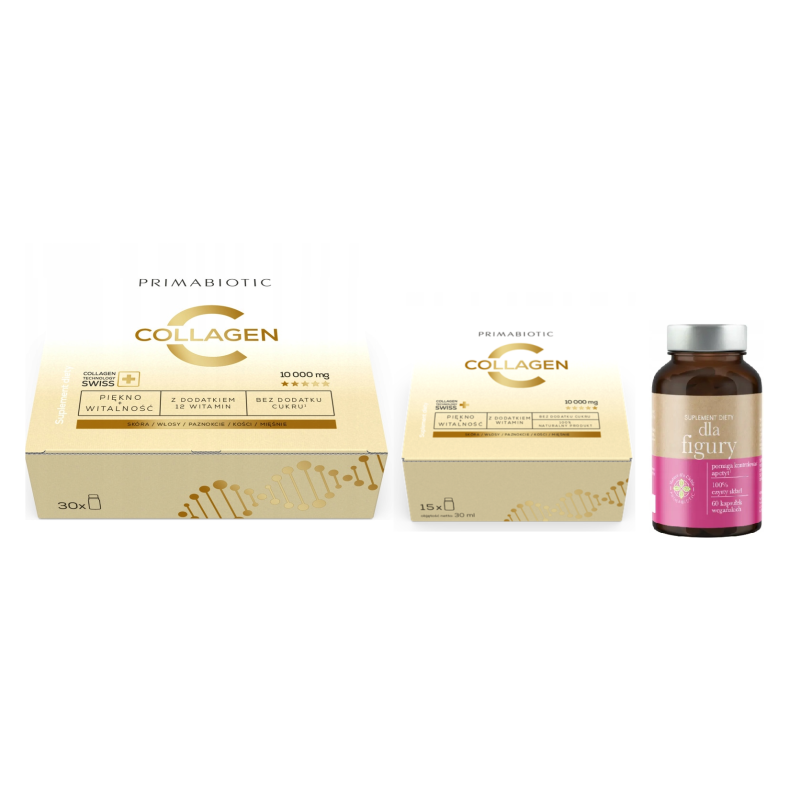 Primabiotic Collagen Gold 30 sztuk x 30ml + Primabiotic Collagen 15 sztuk x 30ml + Primabiotic Dla figury 60 kapsułek