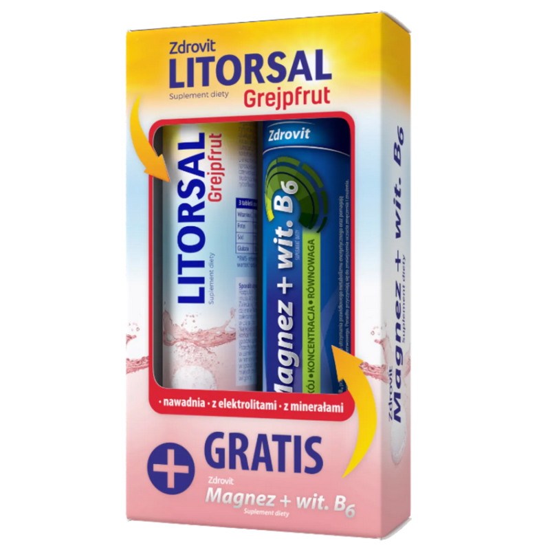 Zdrovit Litorsal Grejpfrut 20 tabletek musujących + Magnez z witaminą B6 24 tabletki musujące