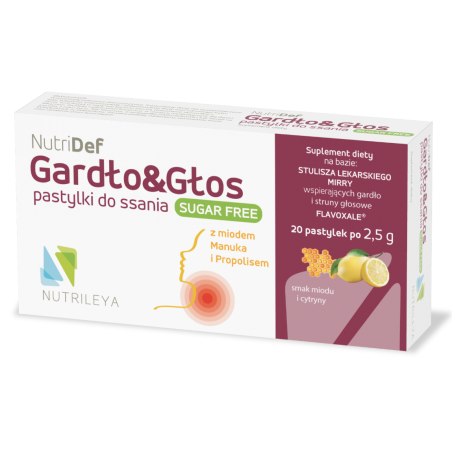 NutriDef Gardło&Głos 20 Pastylek do ssania o smaku miodu i cytryny