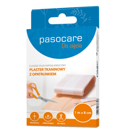 Pasocare Classic Plus hipoalergiczny plaster tkaninowy z opatrunkiem 1m x 8cm 1 sztuka