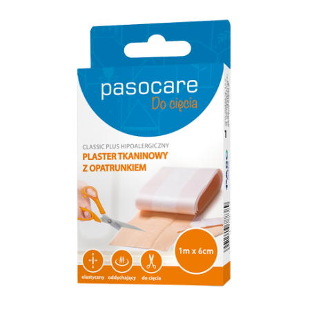 Pasocare Classic Plus hipoalergiczny plaster tkaninowy z opatrunkiem 1m x 6cm 1 sztuka